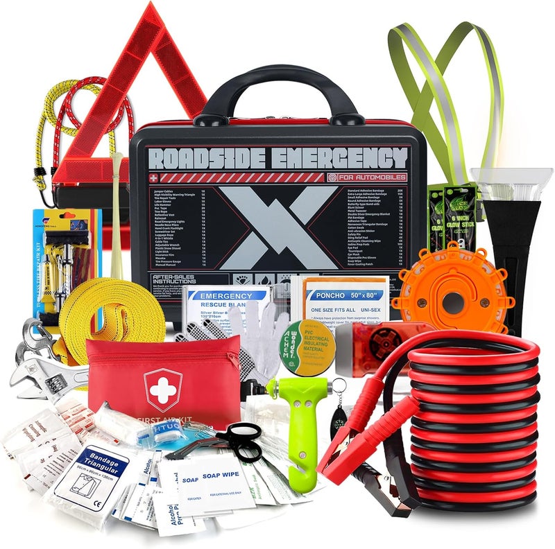 Kitgo Roadside Emergency Car Kit (137Piece), with Jumper Cable, Car Safety Road Rescue Kit,Car Emergency Kit Gift for Father Women and Men,Tow Strap,Car Tool Kit (Black) - Image 1